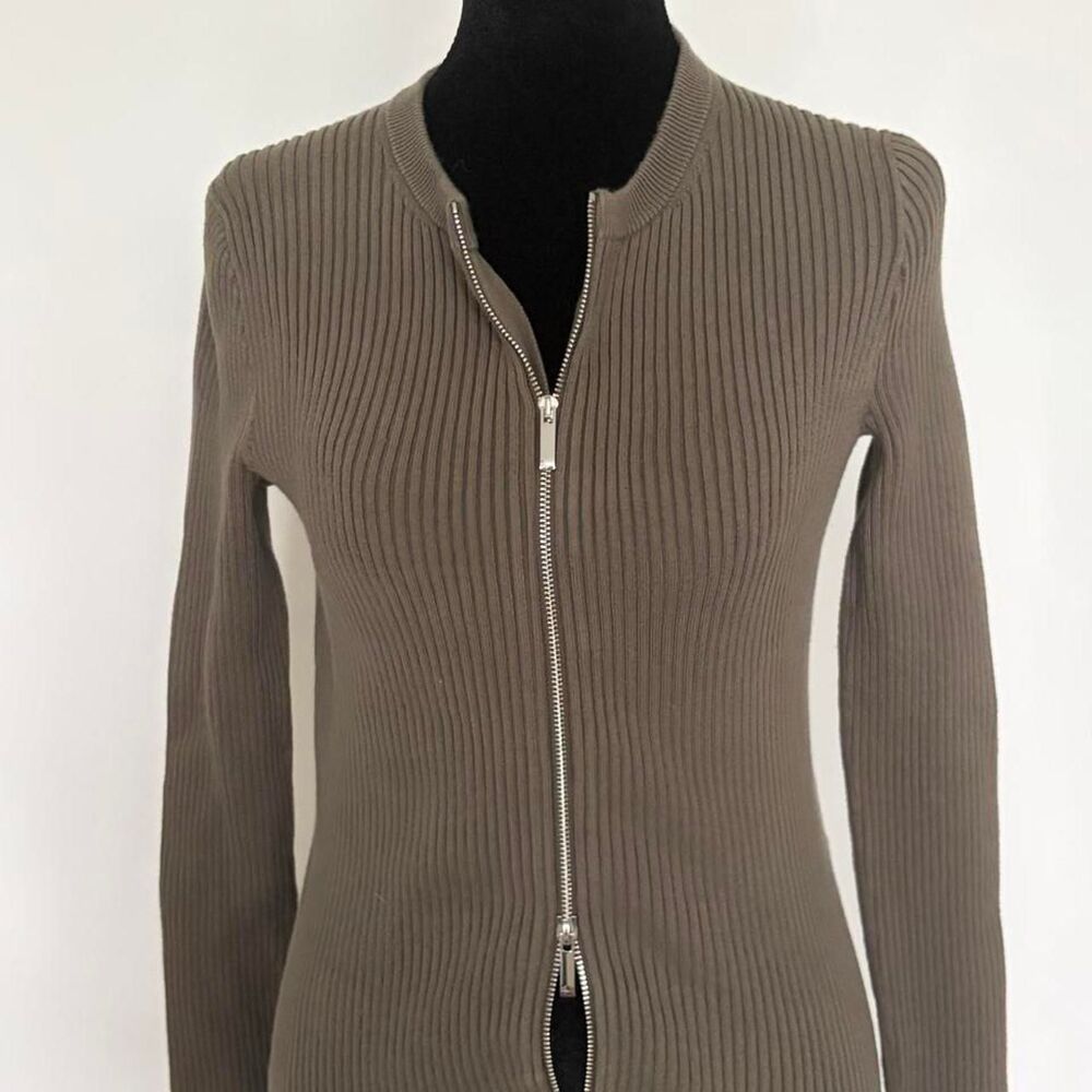 Madewell olive green ribbed knit zip up sweater in XS